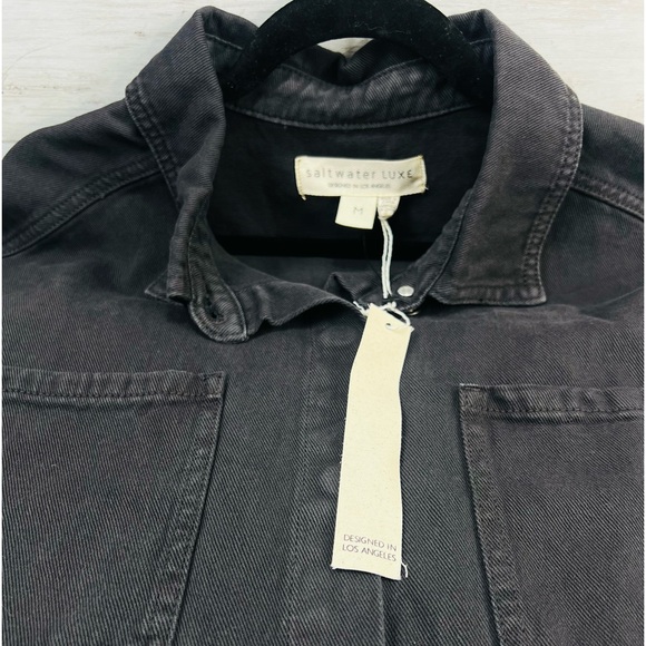 Saltwater Luxe Washed Black Jean Jacket with Fringe 100% Cotten cowgirl biker - Picture 7 of 14